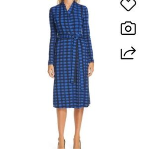 Boss Hugo Boss Ettay Abstract Check Long Sleeve Dress Womens size XS Blue Black